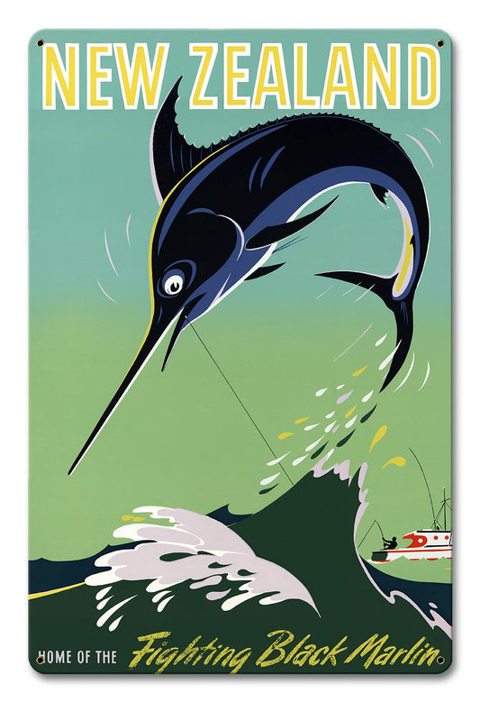 New Zealand Fighting Black Marlin 12 X 18 vintage metal sign