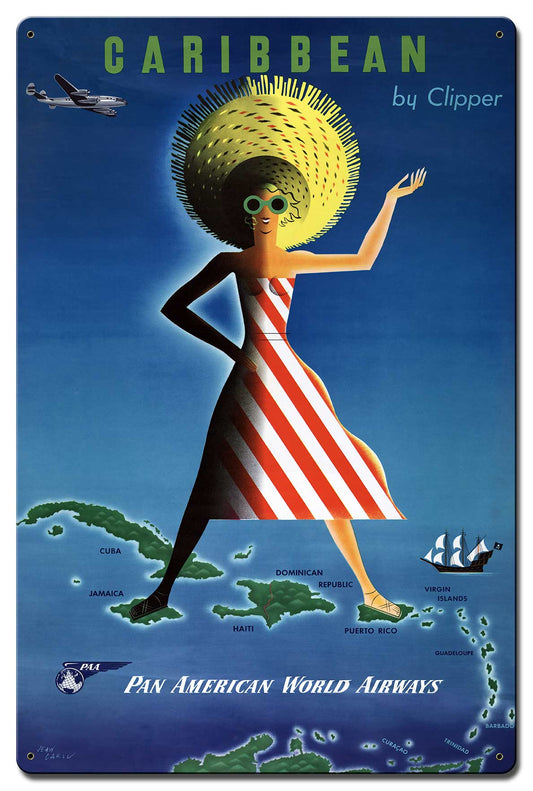 Caribbean By Clipper 16 X 24 vintage metal sign