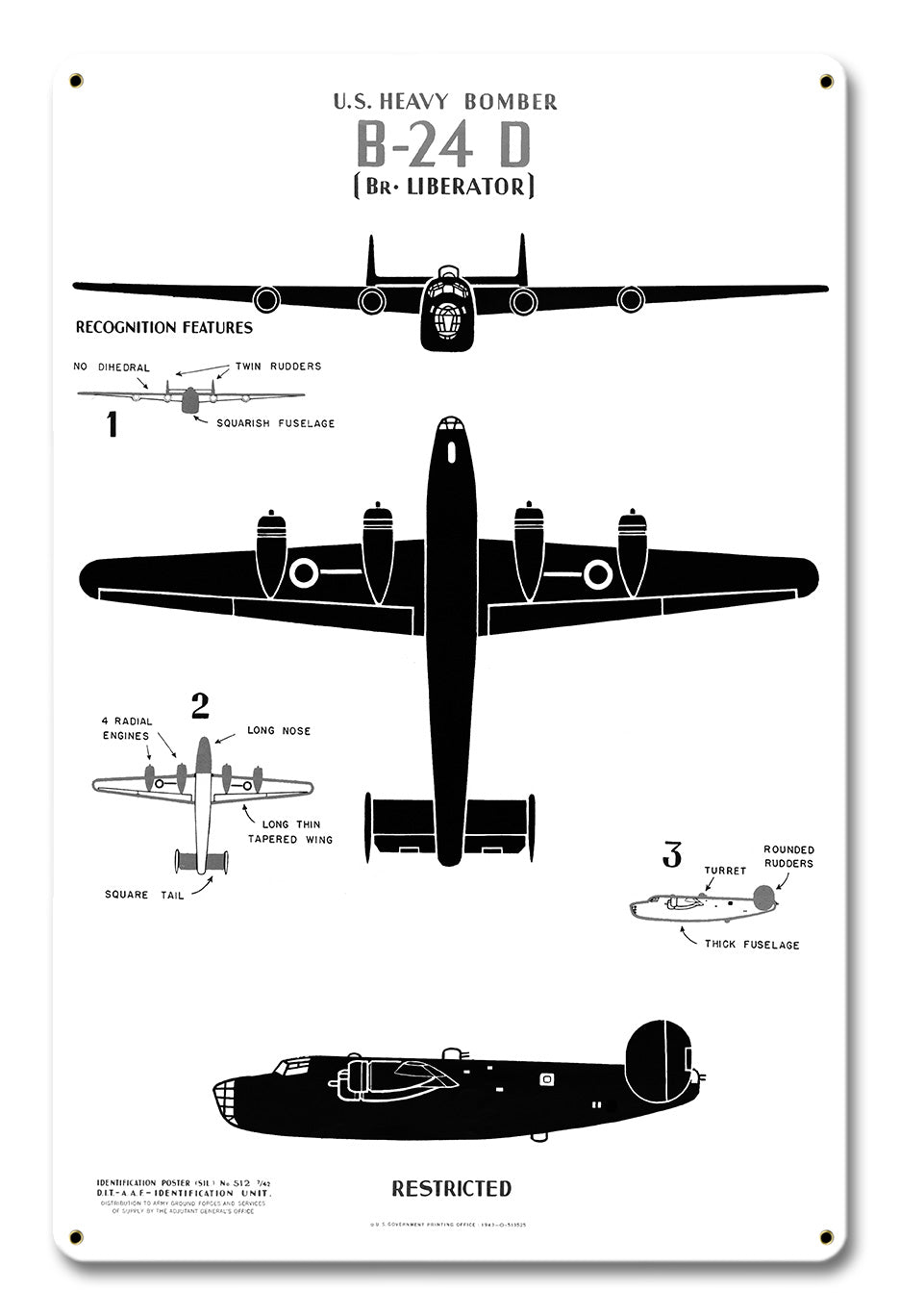 US Heavy Bomber B-24D Metal Sign 12in X 18in