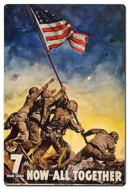 7th War Loan Now All Together Vintage Sign