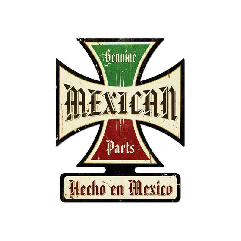 Mexican Parts, Automotive, Iron Cross Metal Sign, 19 X 15 Inches