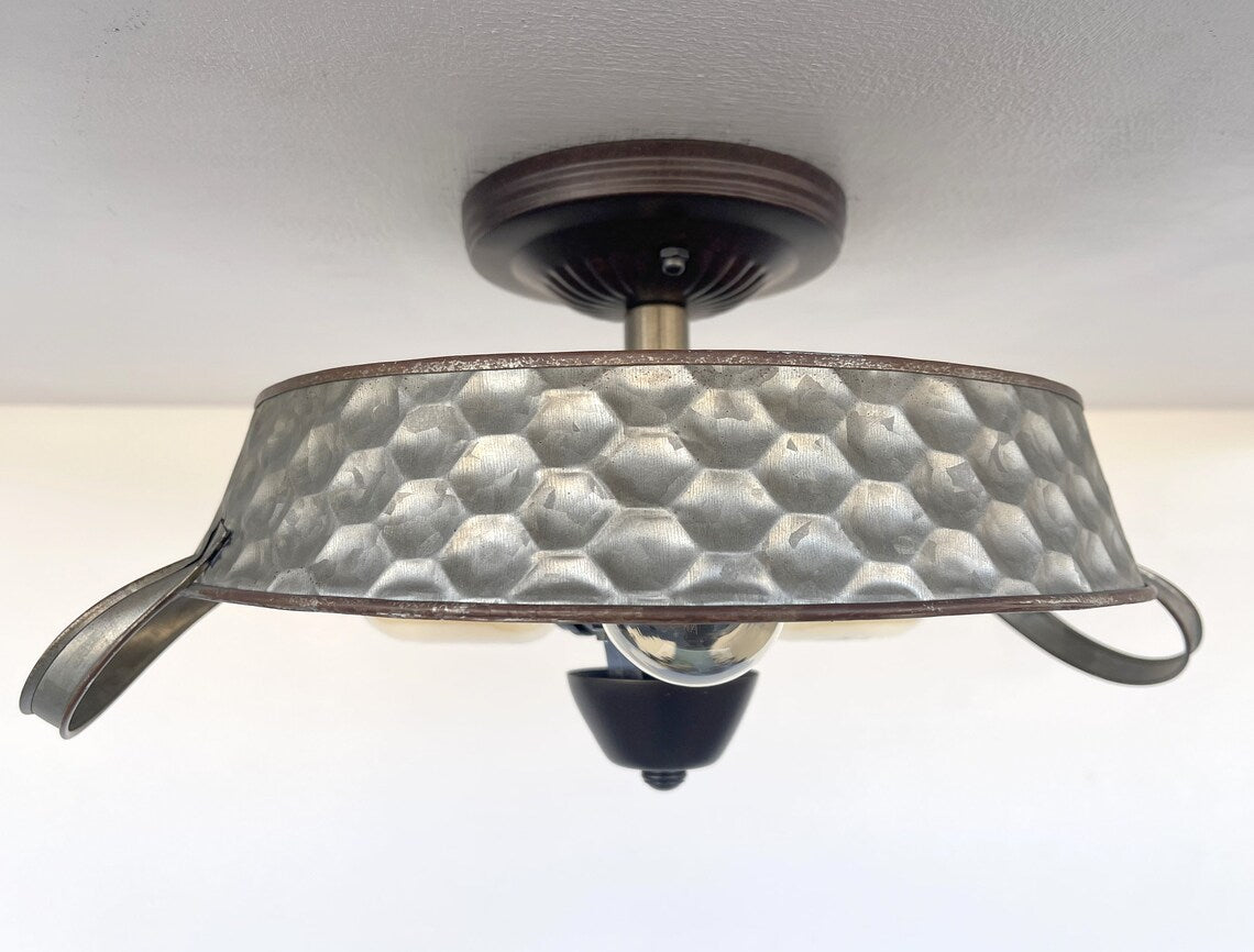 Flat Rustic Tub Ceiling Light Galvanized Beehive