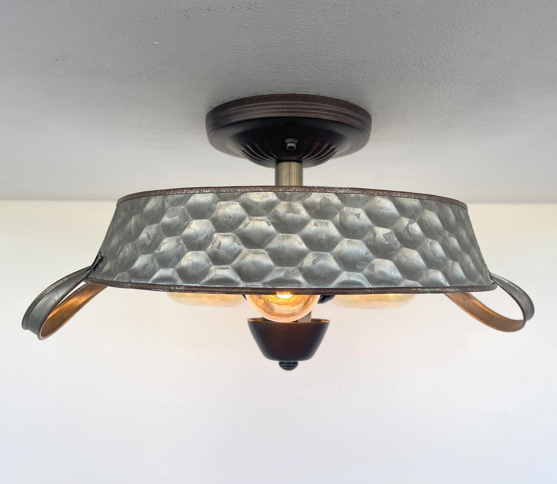 Flat Rustic Tub Ceiling Light Galvanized Beehive