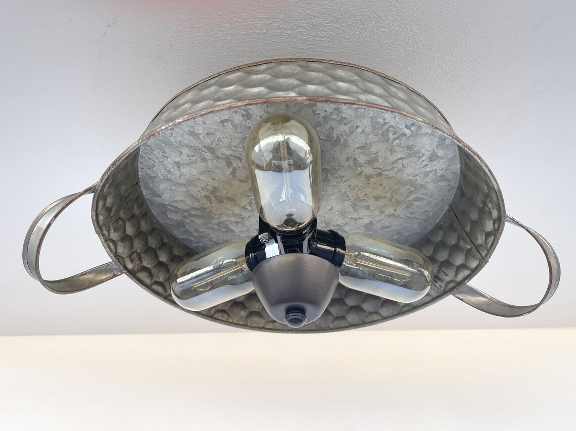 Flat Rustic Tub Ceiling Light Galvanized Beehive