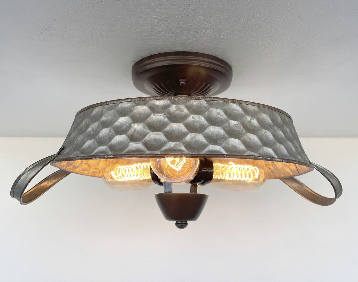 Flat Rustic Tub Ceiling Light Galvanized Beehive