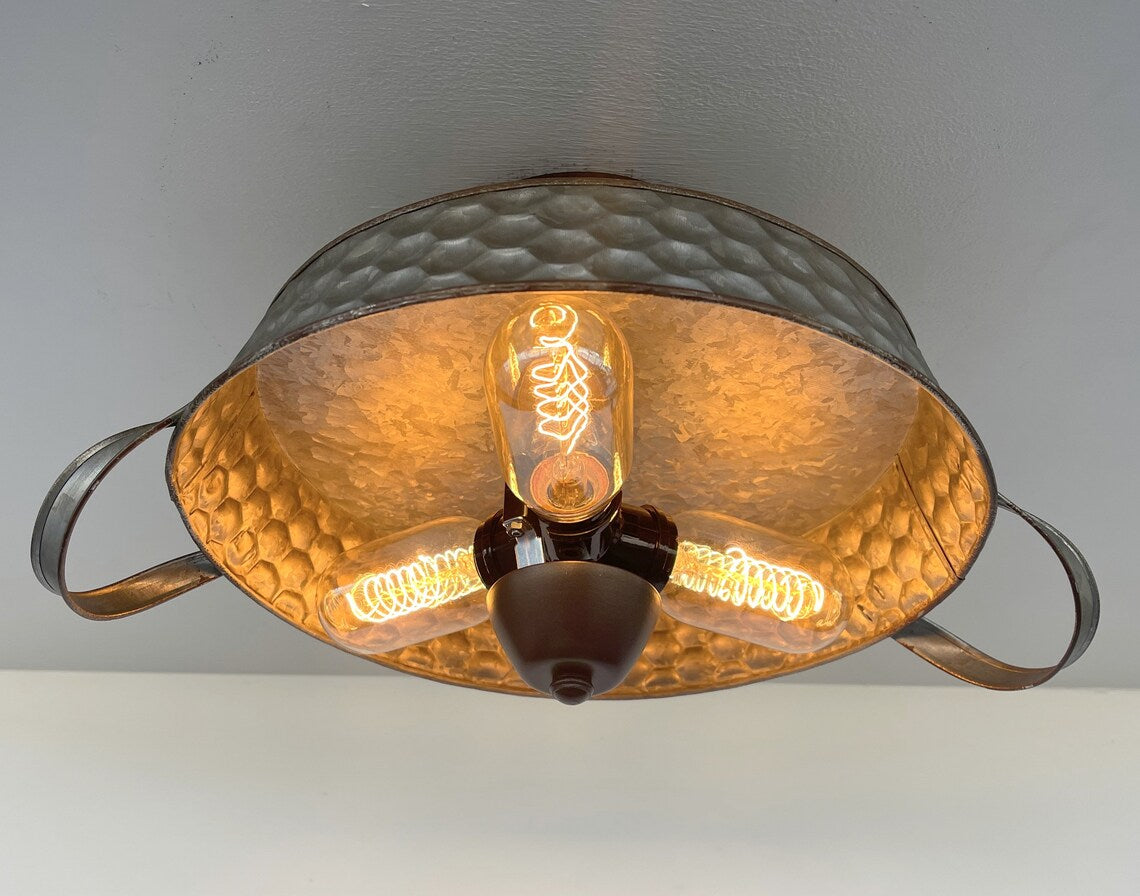 Flat Rustic Tub Ceiling Light Galvanized Beehive