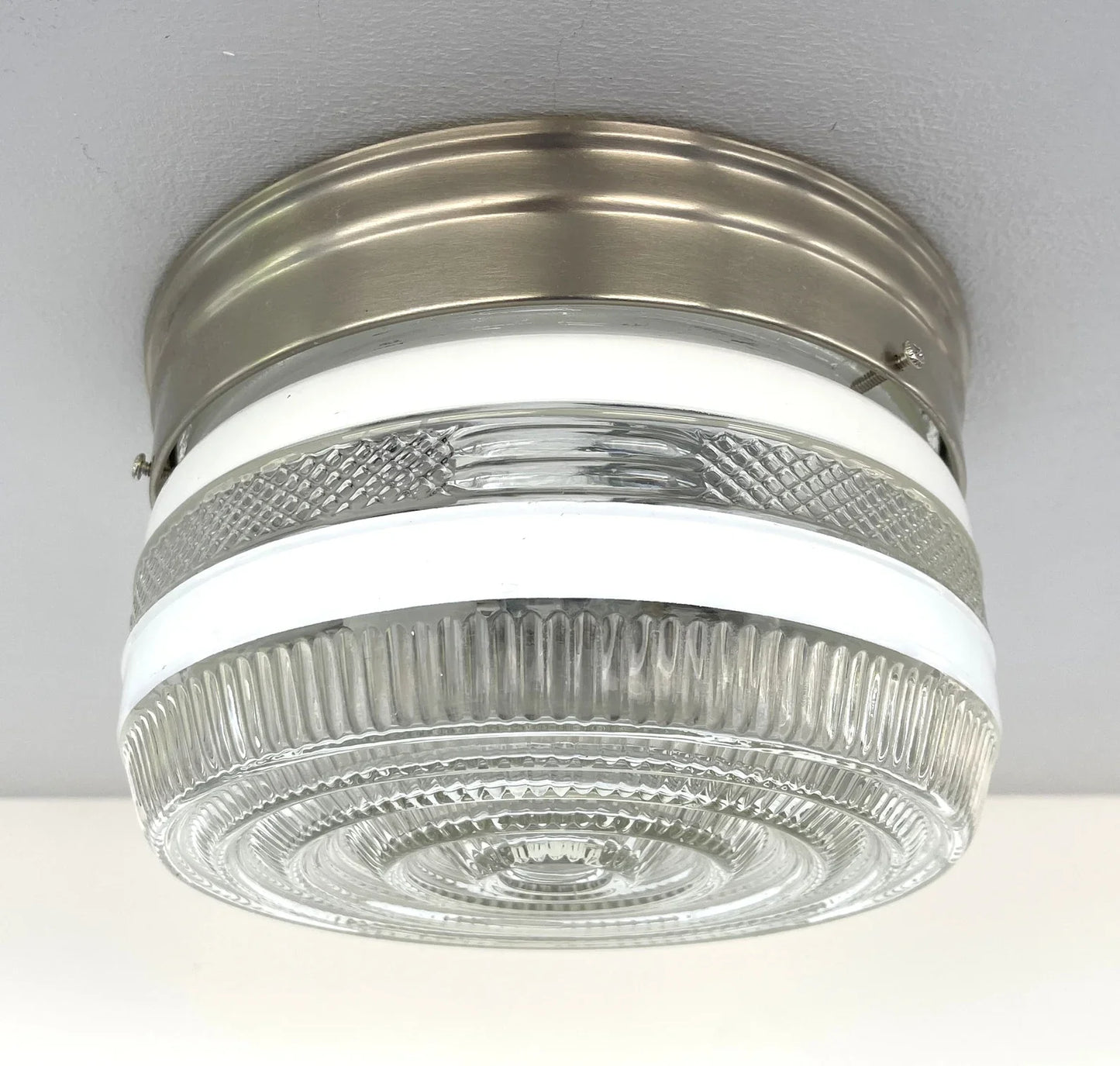 RETRO 1960's Antique DRUM Flush Mount Ceiling Light Brushed Nickel