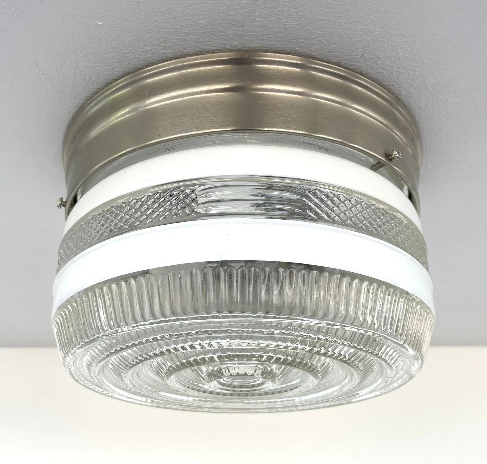 RETRO 1960's Antique DRUM Flush Mount Ceiling Light Brushed Nickel