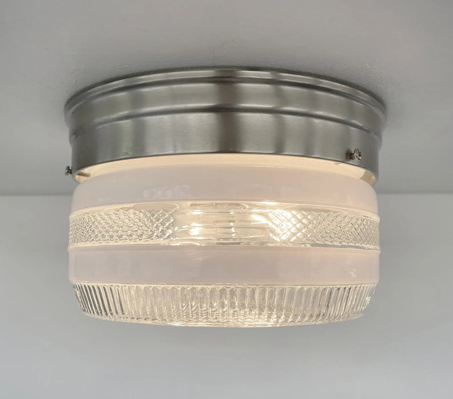 RETRO 1960's Antique DRUM Flush Mount Ceiling Light Brushed Nickel