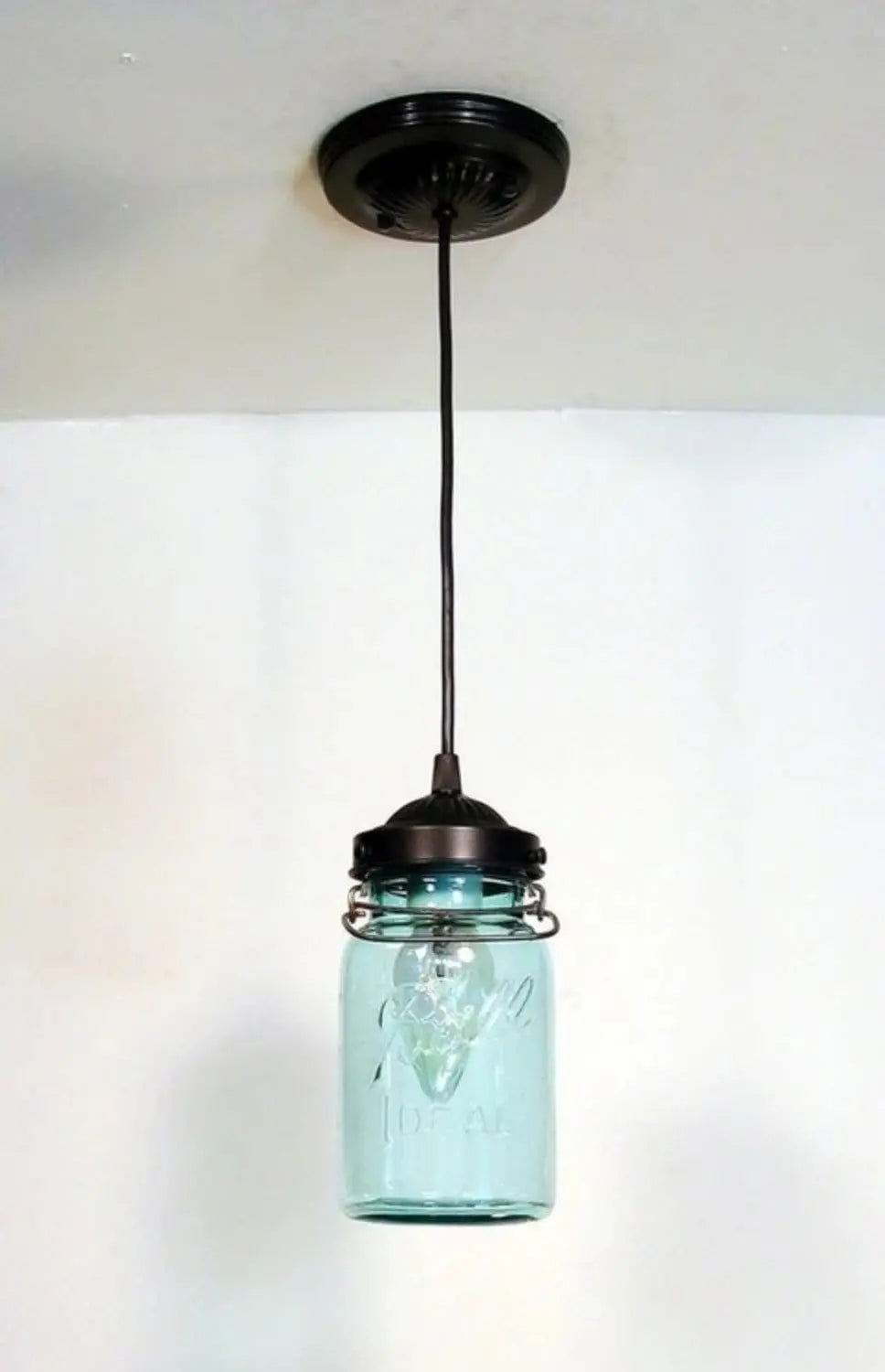 Vintage BLUE Mason Jar PENDANT Light