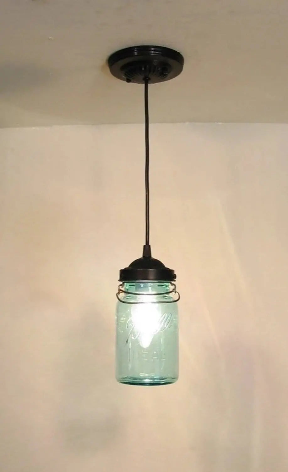 Vintage BLUE Mason Jar PENDANT Light