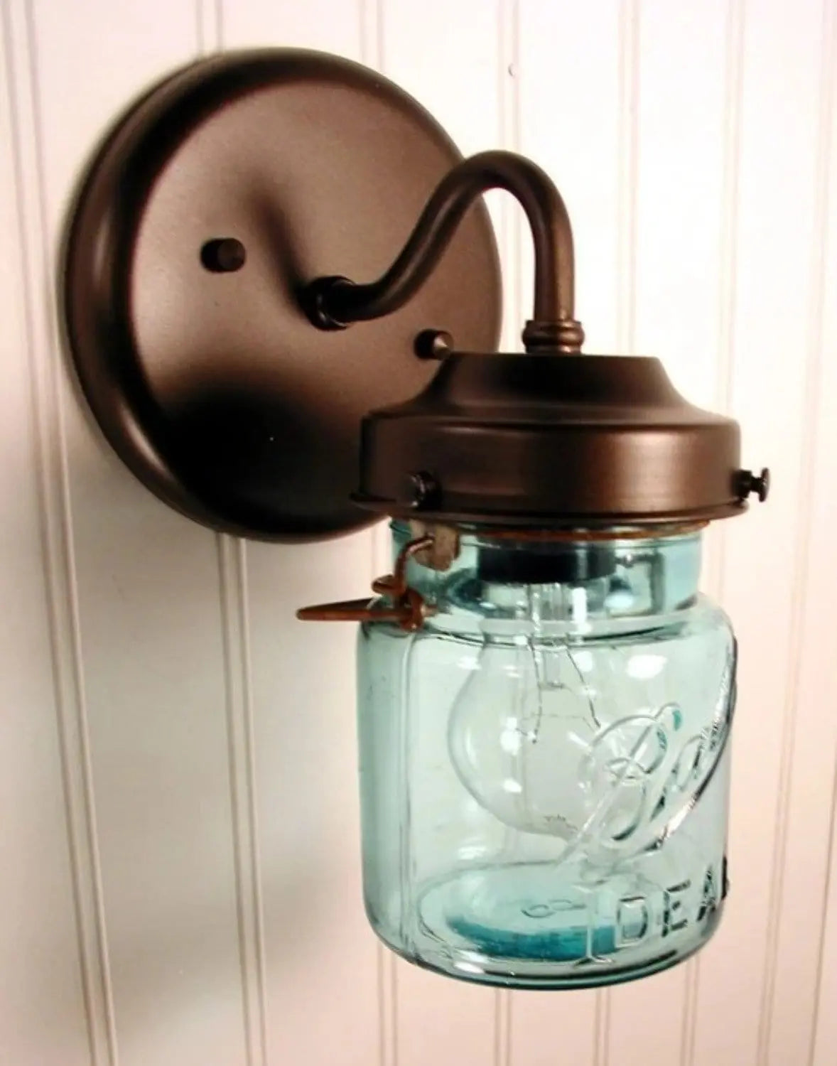 Blue Mason Jar Light Fixture Sconce