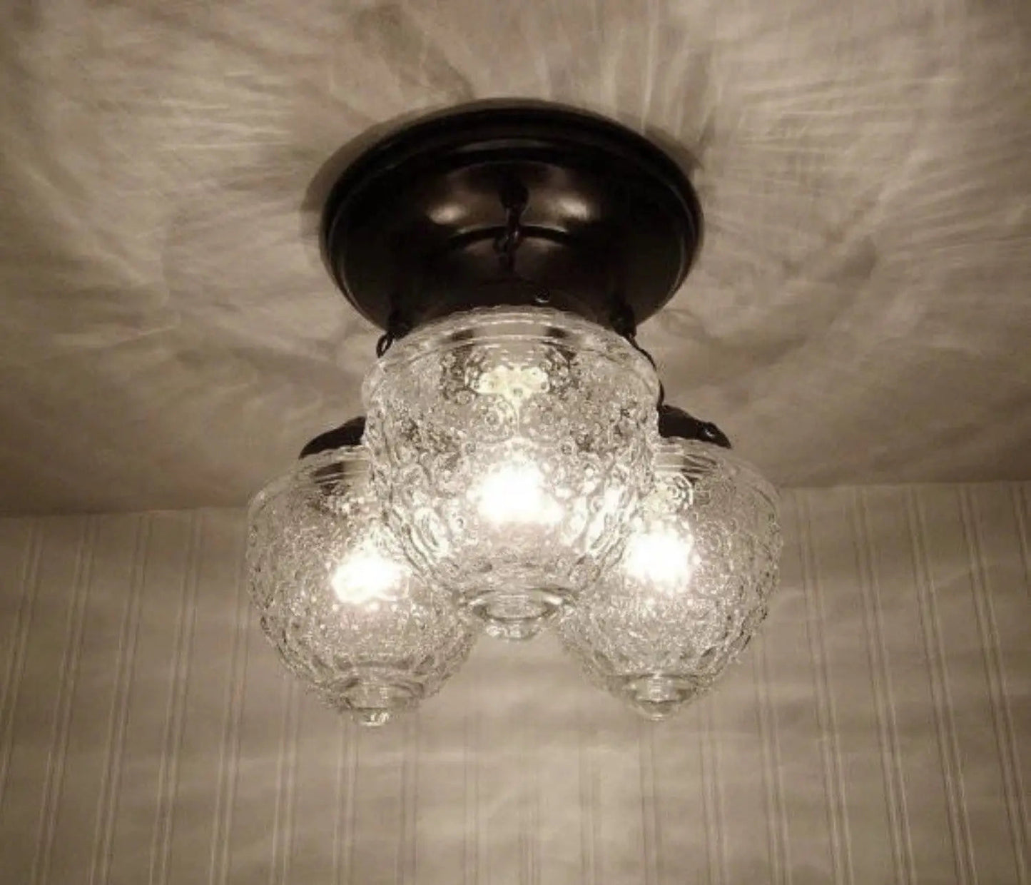 Antique Acorn Glass Ceiling Lighting Fixture Chain Trio