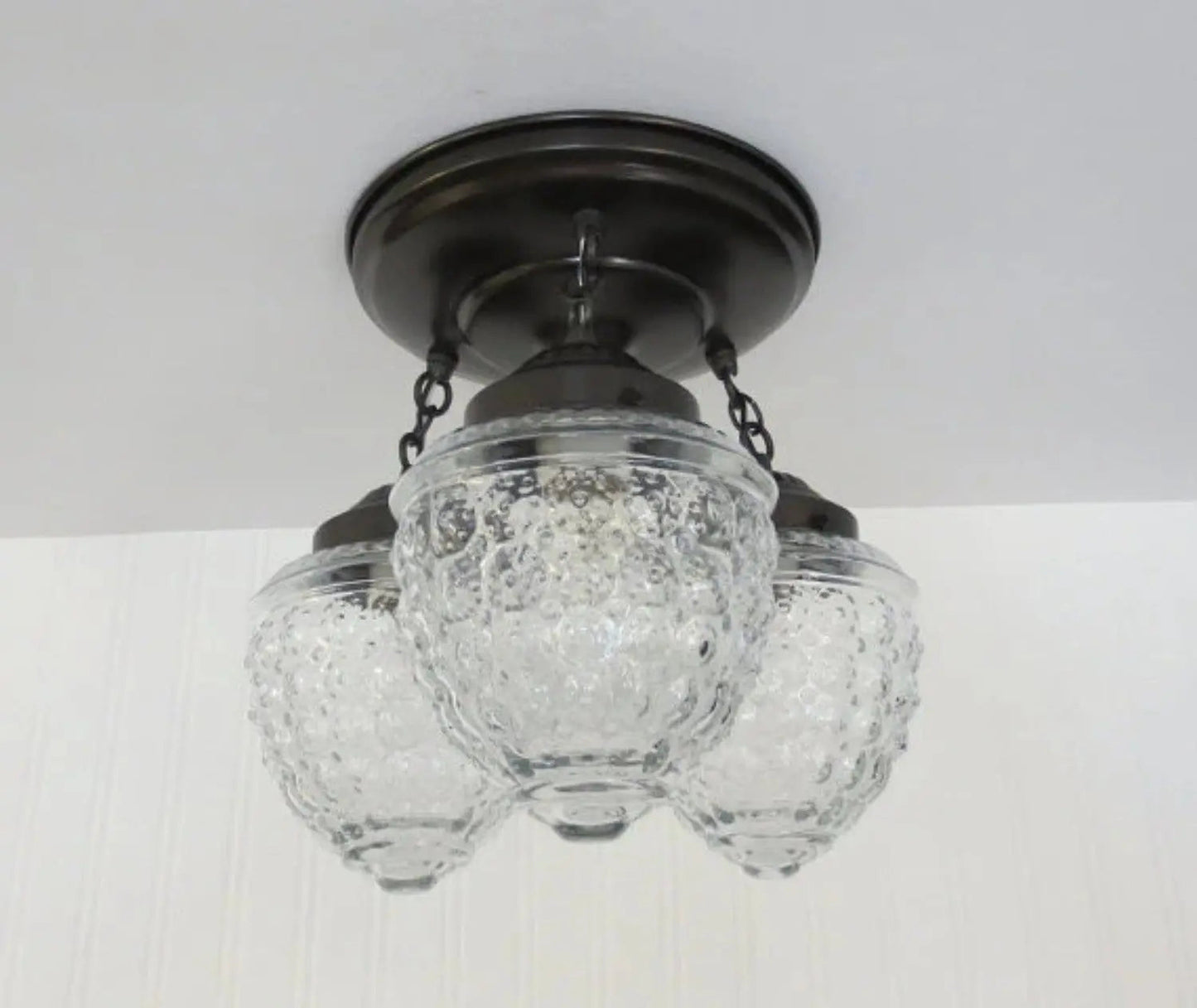 Antique Acorn Glass Ceiling Lighting Fixture Chain Trio