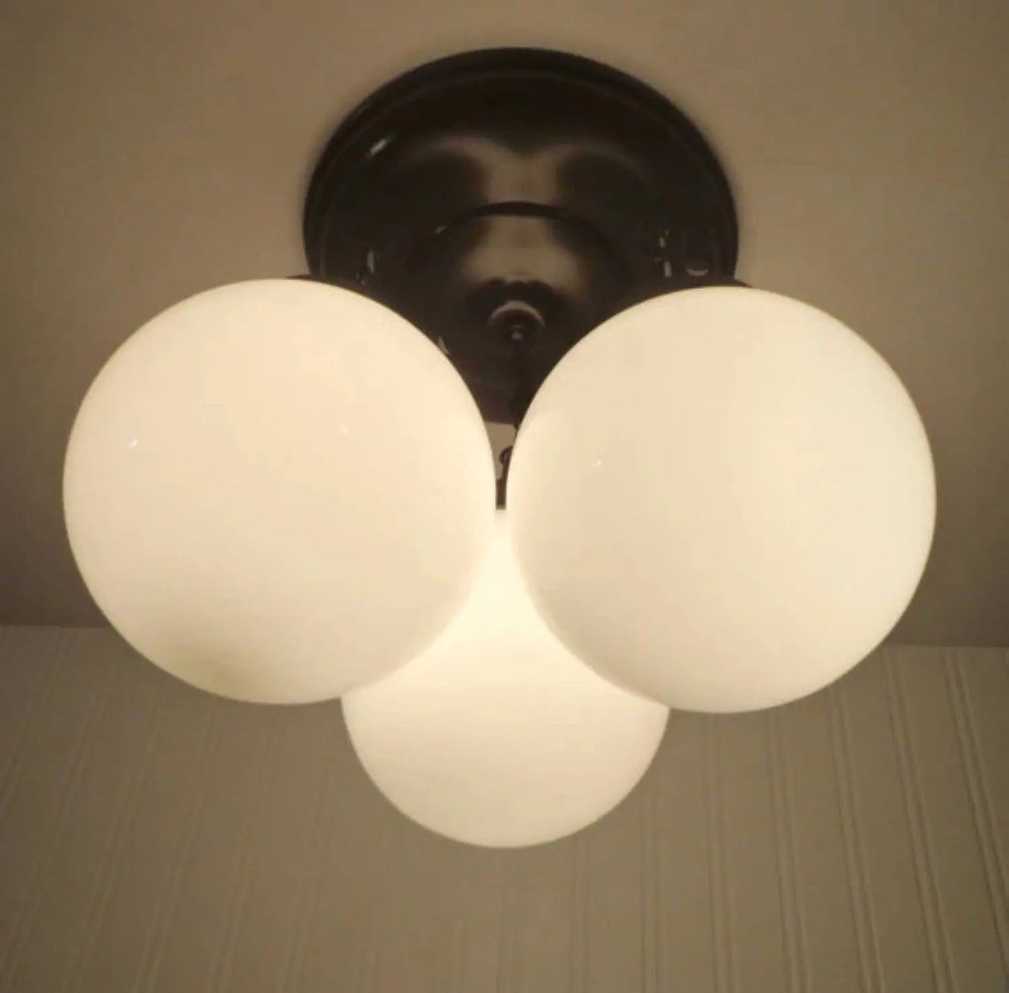Milk Glass Opal Globe Ceiling Light Chain Trio