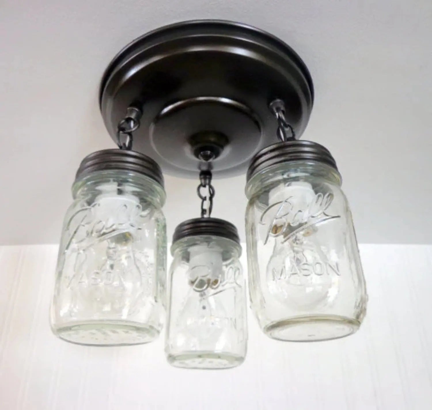 Mason Jar LIGHT FIXTURE New PINT Chain Trio