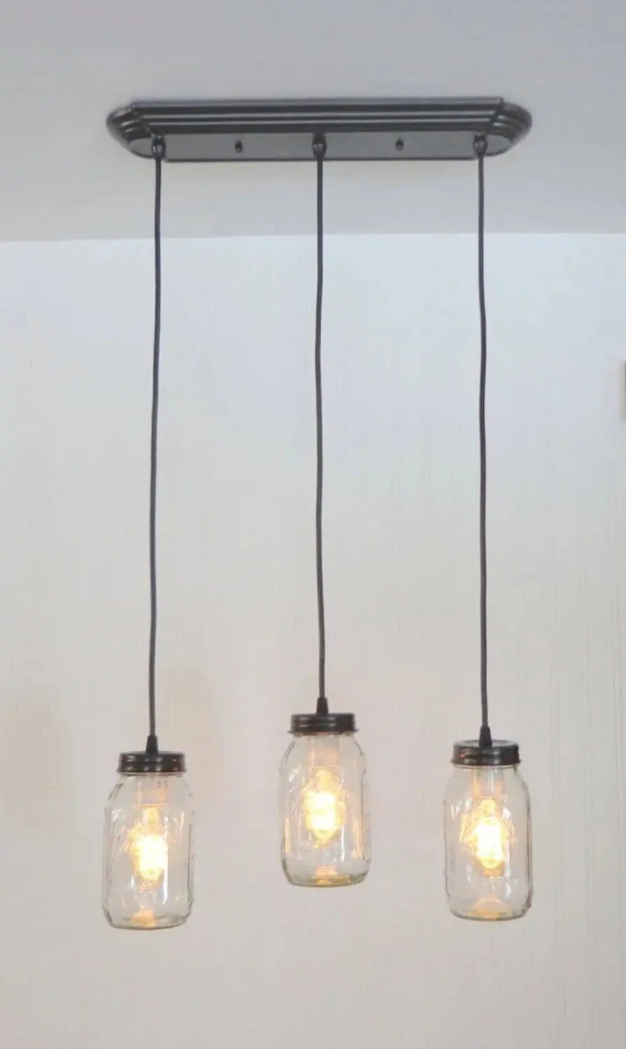Mason Jar CHANDELIER Pendant Trio Rectangular with NEW Quart
