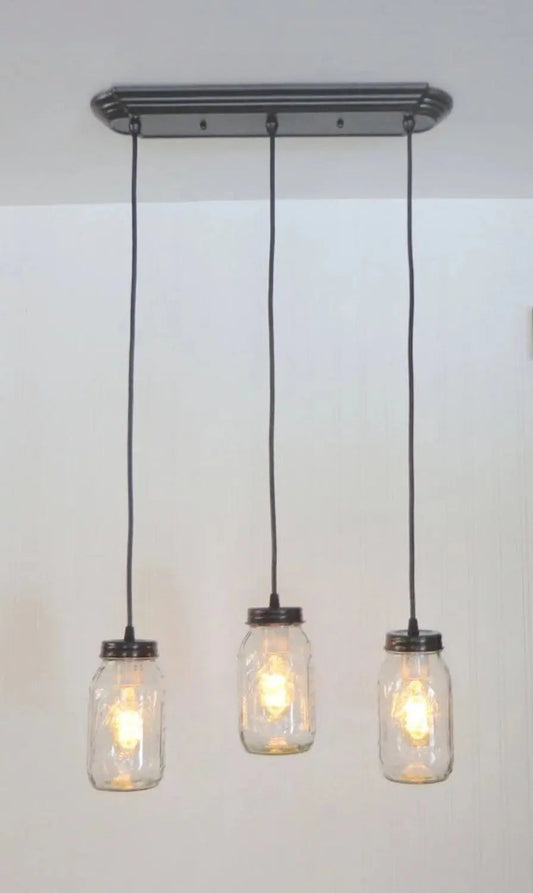 Mason Jar CHANDELIER Pendant Trio Rectangular with NEW Quart