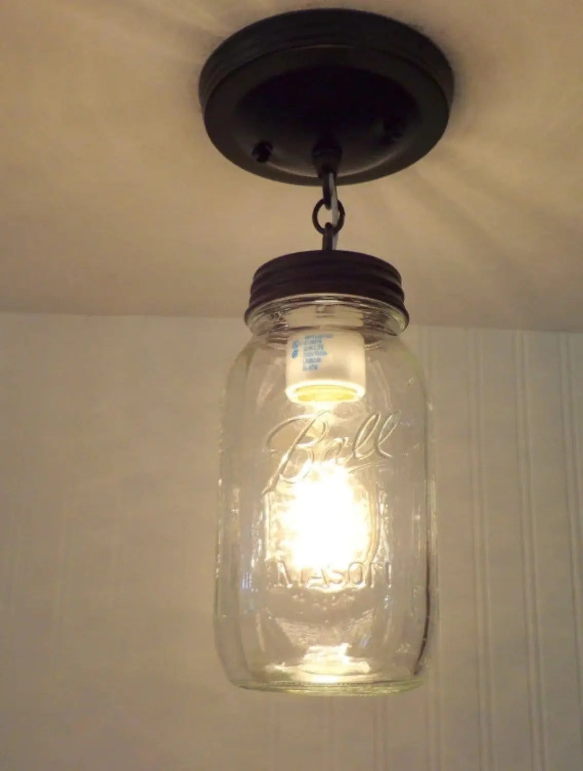 Mason Jar Ceiling LIGHT With Chain & NEW Quart