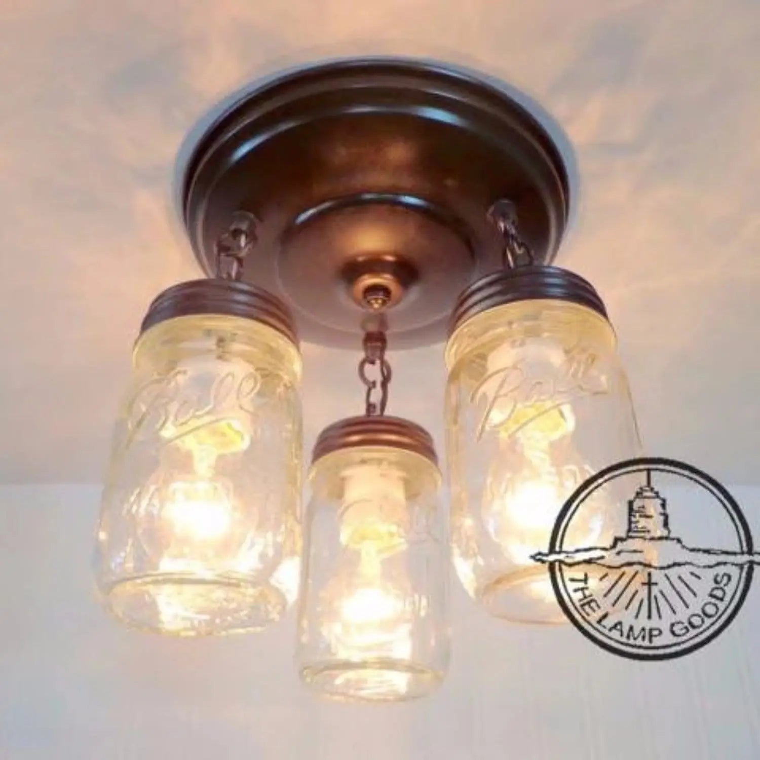 Mason Jar LIGHT FIXTURE New PINT Chain Trio