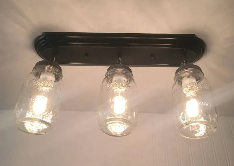 Mason Jar LIGHT FIXTURE Rectangular Chain Trio