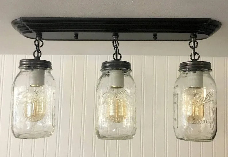 Mason Jar LIGHT FIXTURE Rectangular Chain Trio