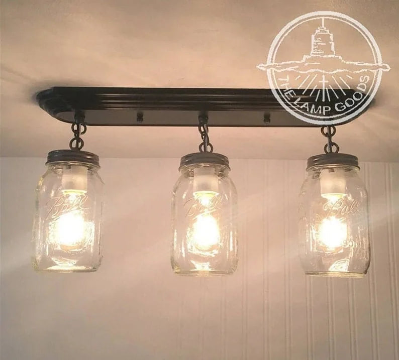 Mason Jar LIGHT FIXTURE Rectangular Chain Trio