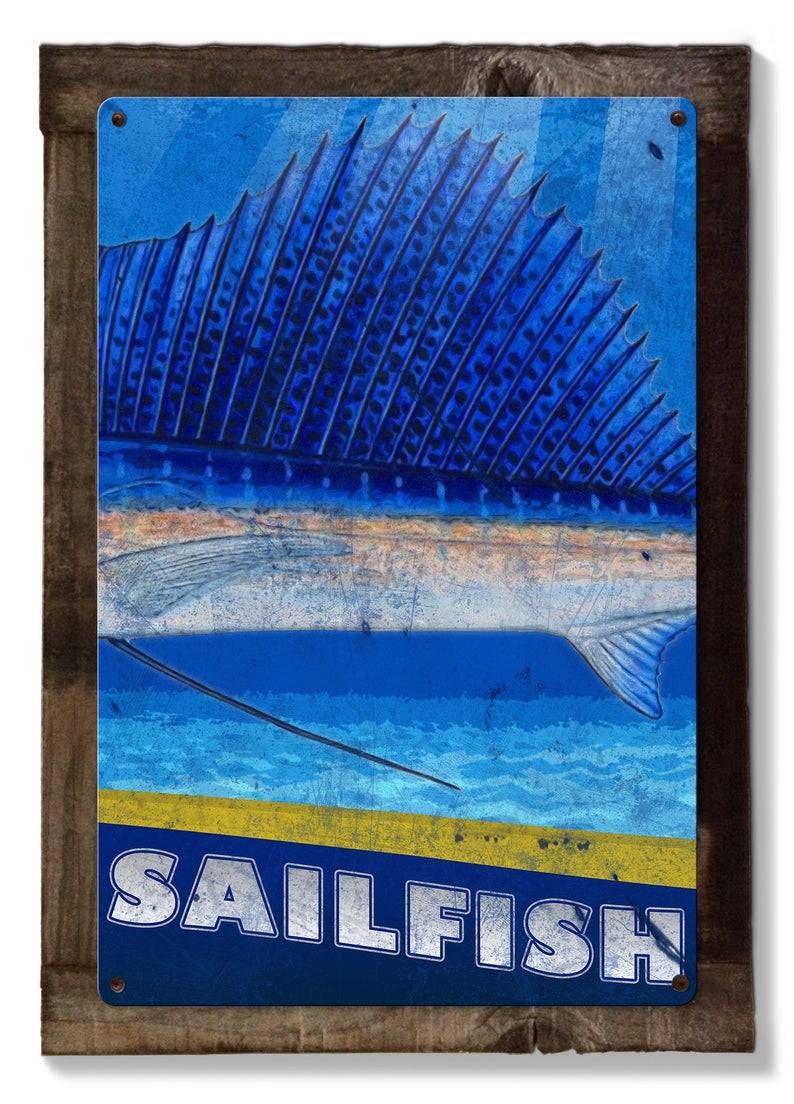 Sailfish Wall Art, Metal Triptych, Optional Rustic Wood Frame, Sport Fishing, Wall Art, Ocean, Nautical, Contemporary Art