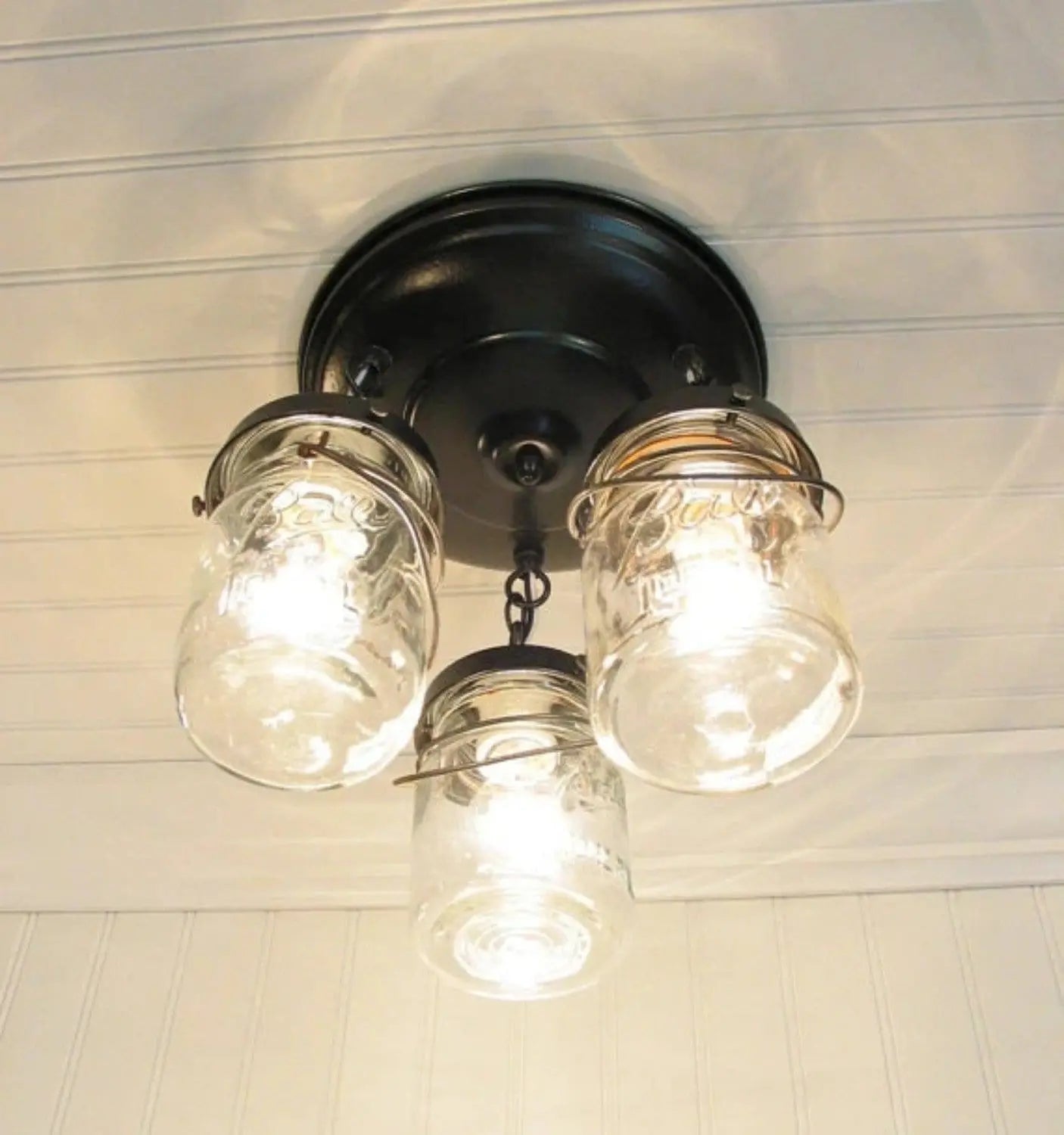 Mason Jar LIGHT FIXTURE Vintage PINT Chain Trio