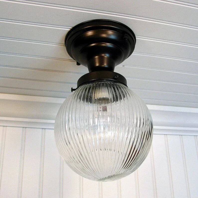 Large Holophane Glass Ceiling Light Fixture