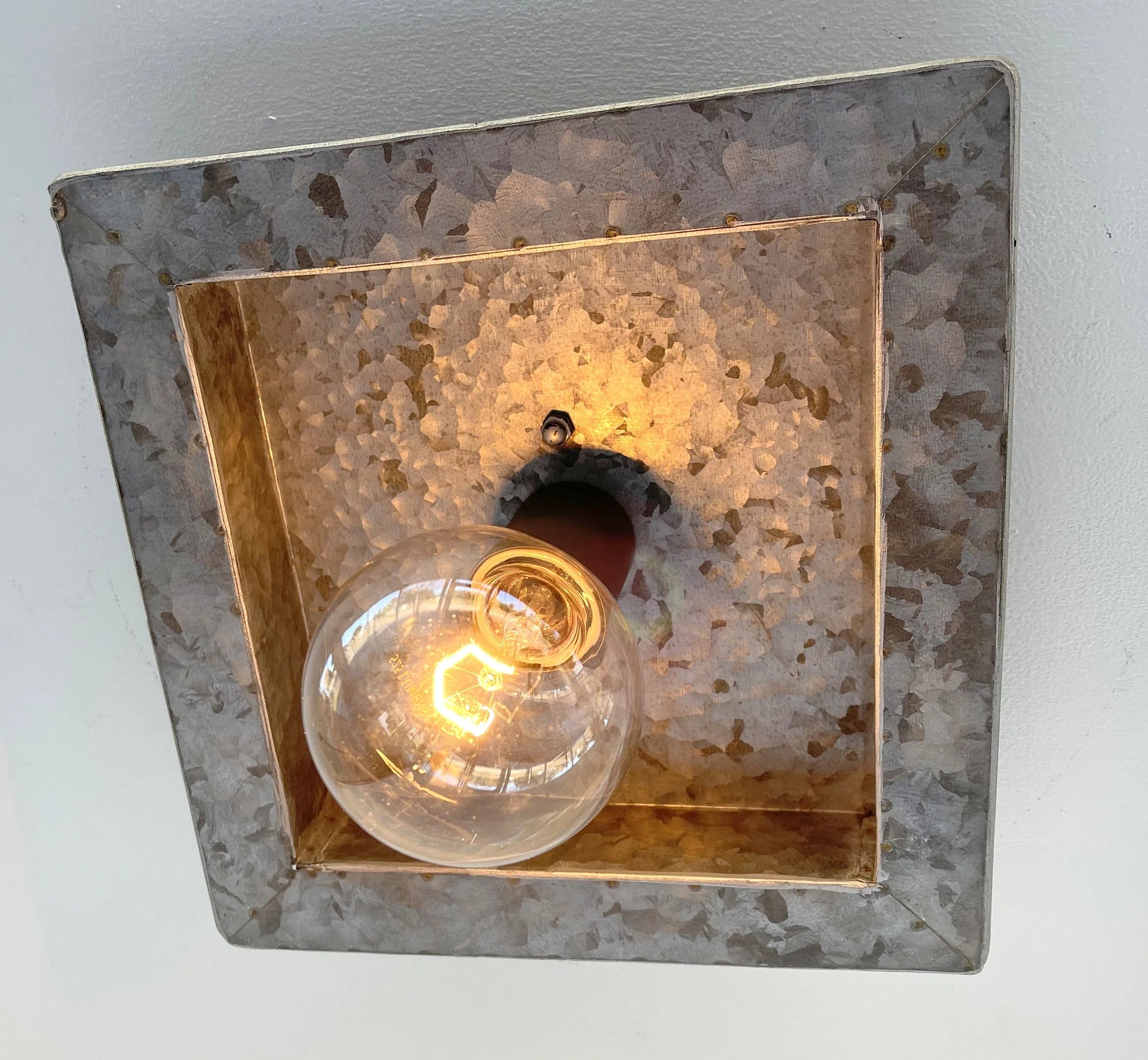 Square Galvanized Farmhouse Ceiling Light Fixture