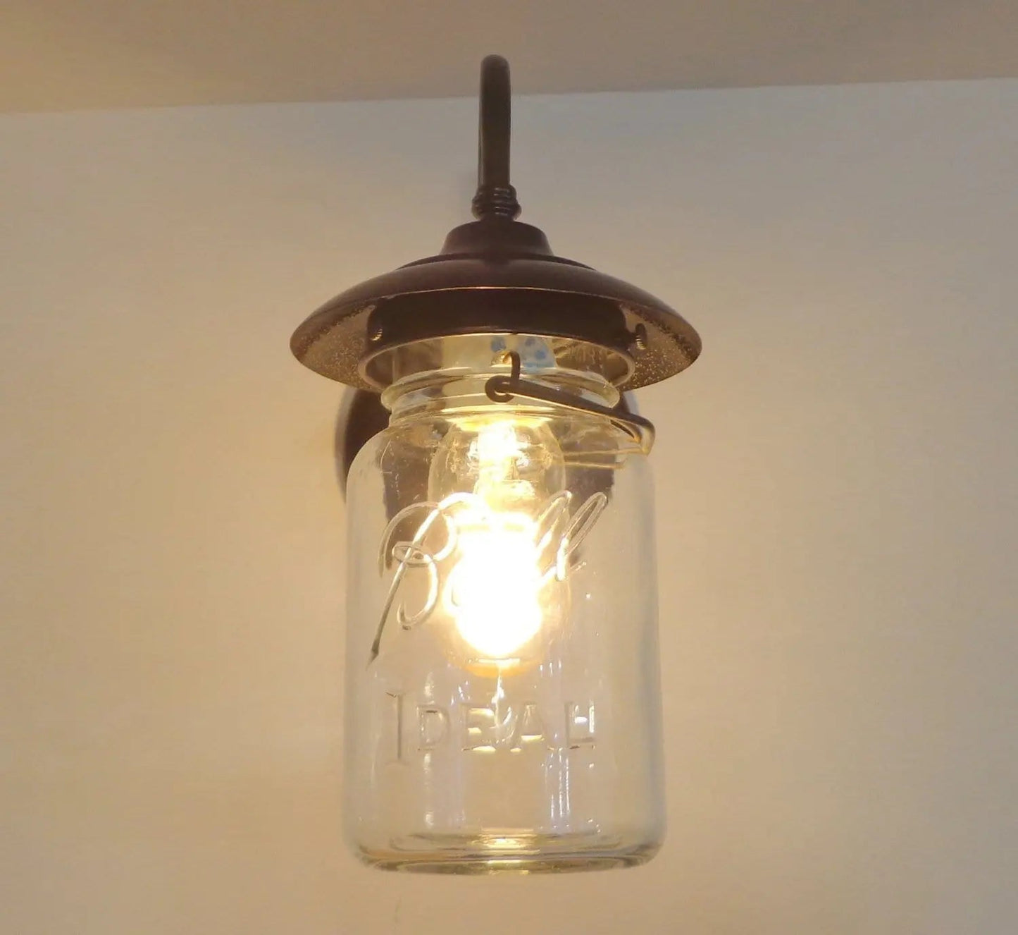 Exterior Outdoor Mason Jar Wall Sconce Light with Vintage Jar