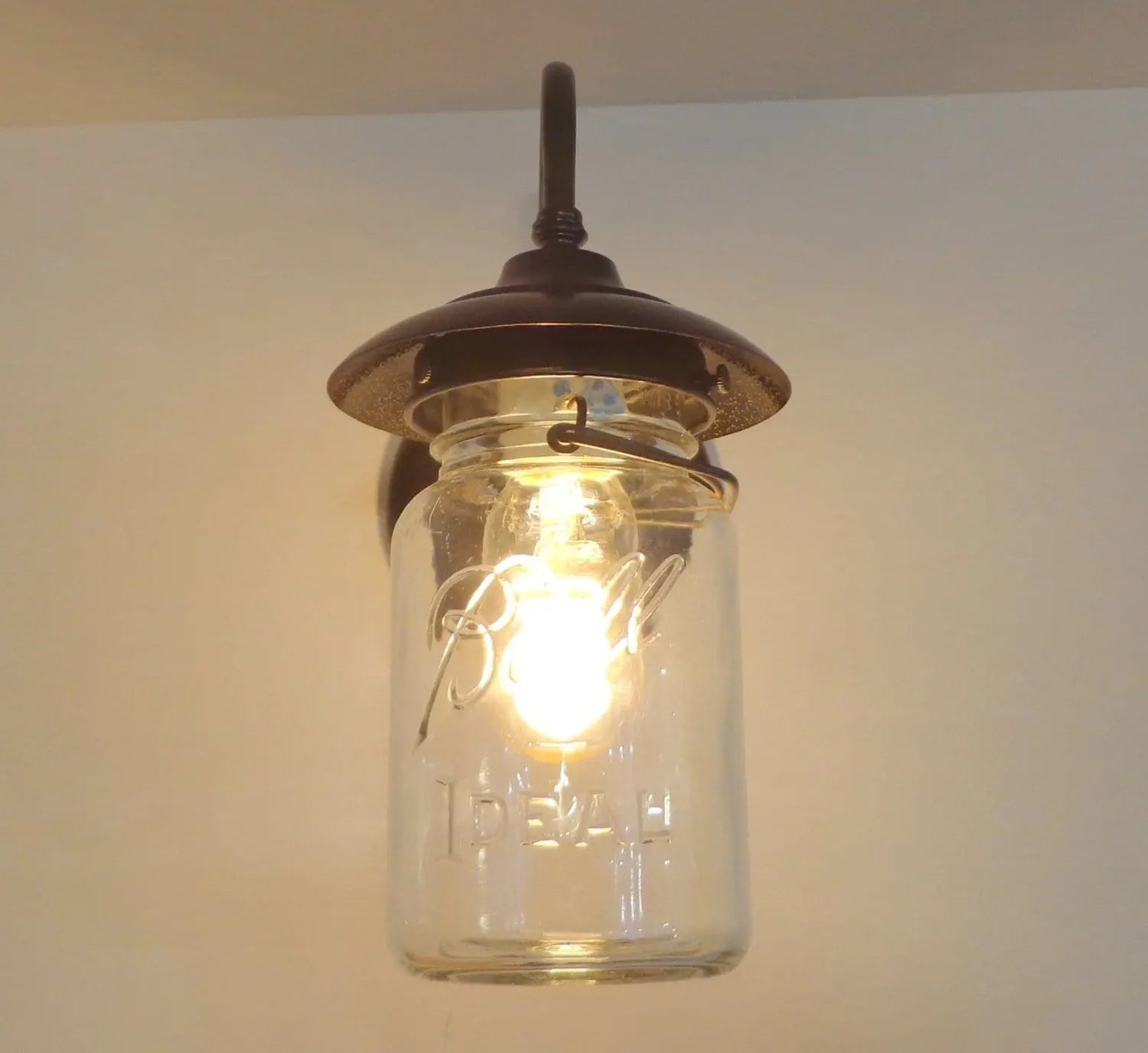 Exterior Outdoor Mason Jar Wall Sconce Light with Vintage Jar
