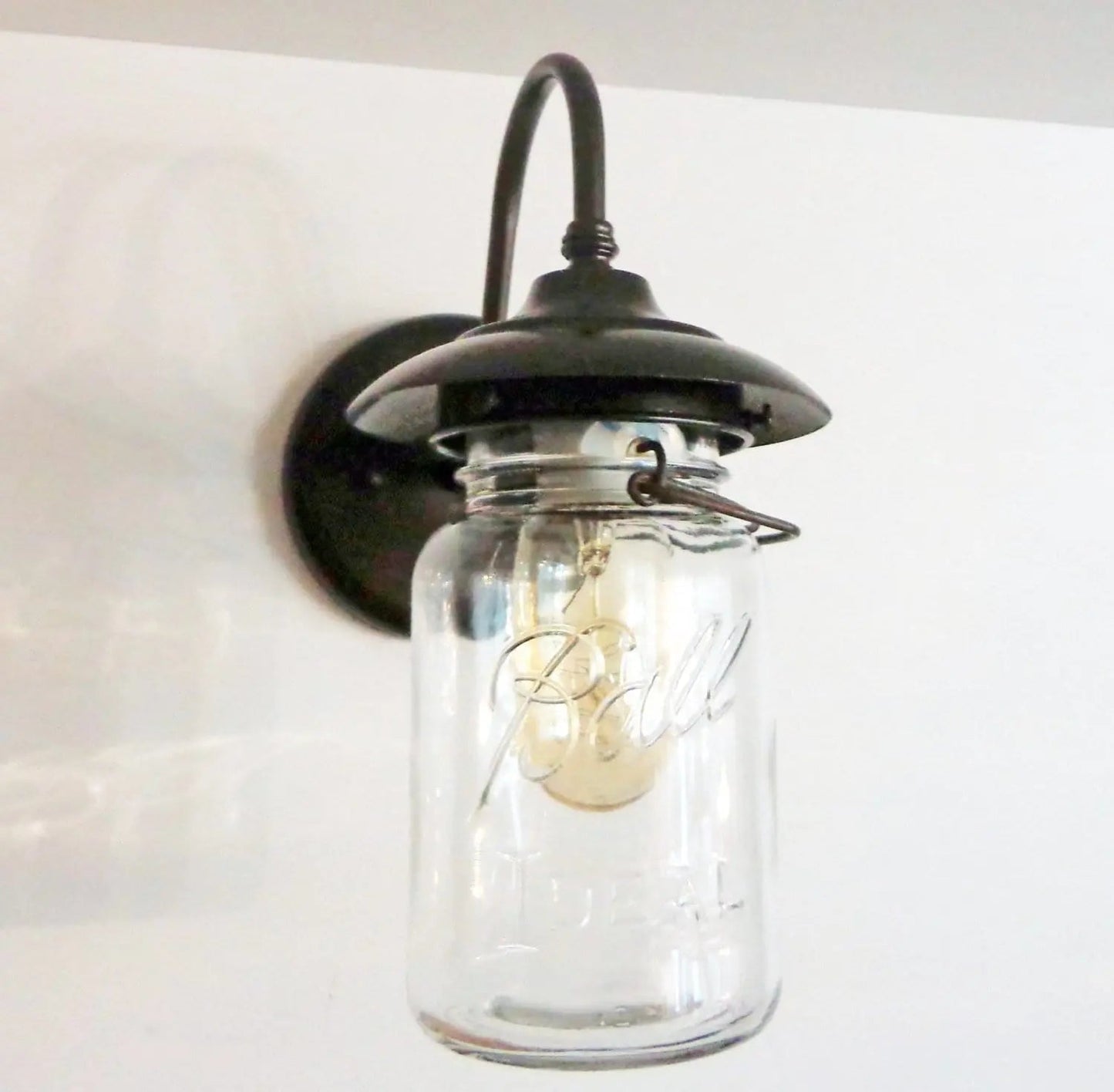 Exterior Outdoor Mason Jar Wall Sconce Light with Vintage Jar