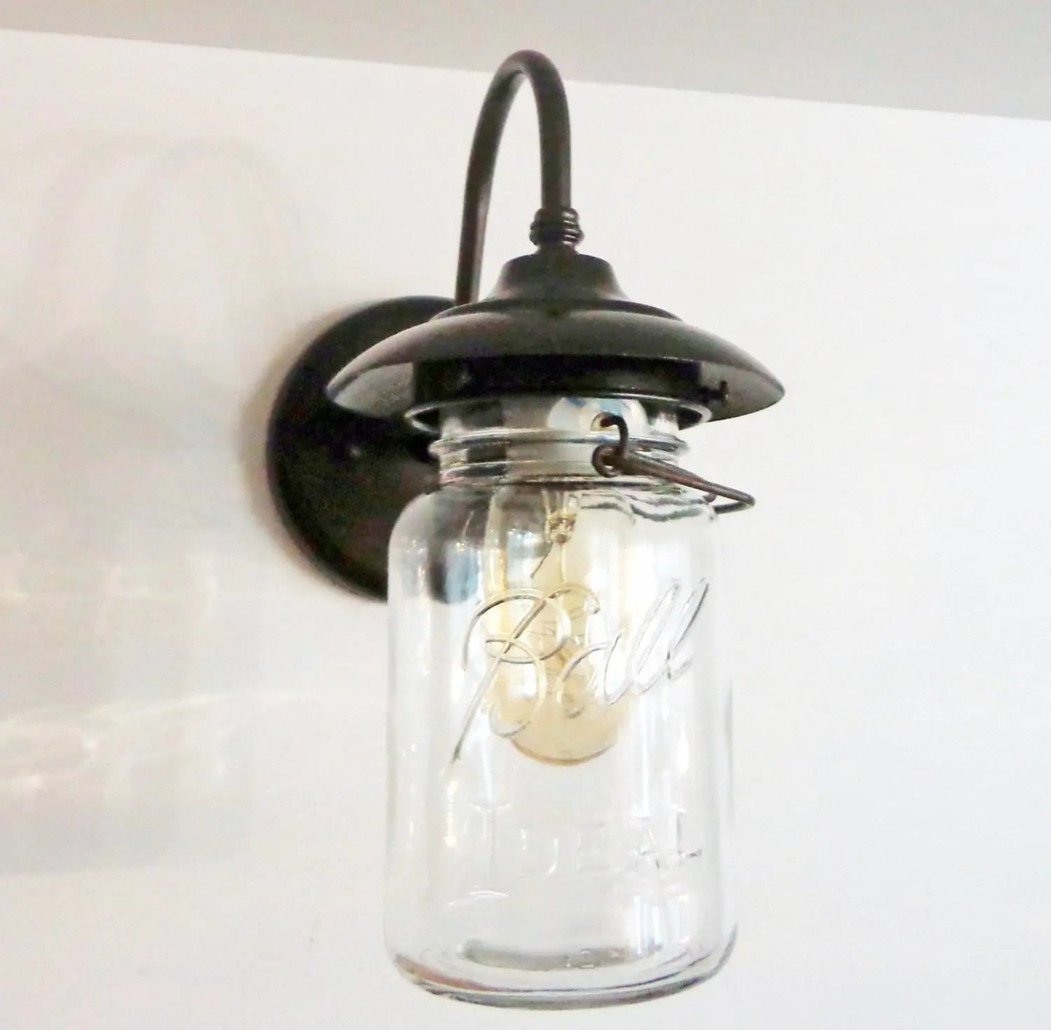 Exterior Outdoor Mason Jar Wall Sconce Light with Vintage Jar