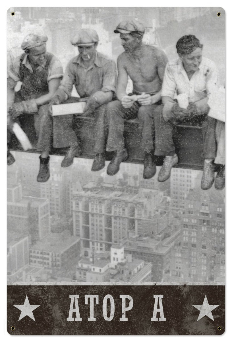 Lunch Atop A Skyscraper, Wall Art and Home Decor, Triptych Metal Sign, Americana