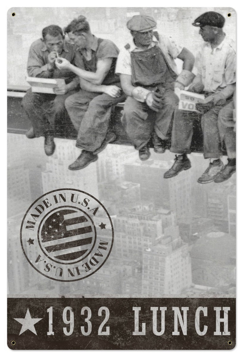 Lunch Atop A Skyscraper, Wall Art and Home Decor, Triptych Metal Sign, Americana