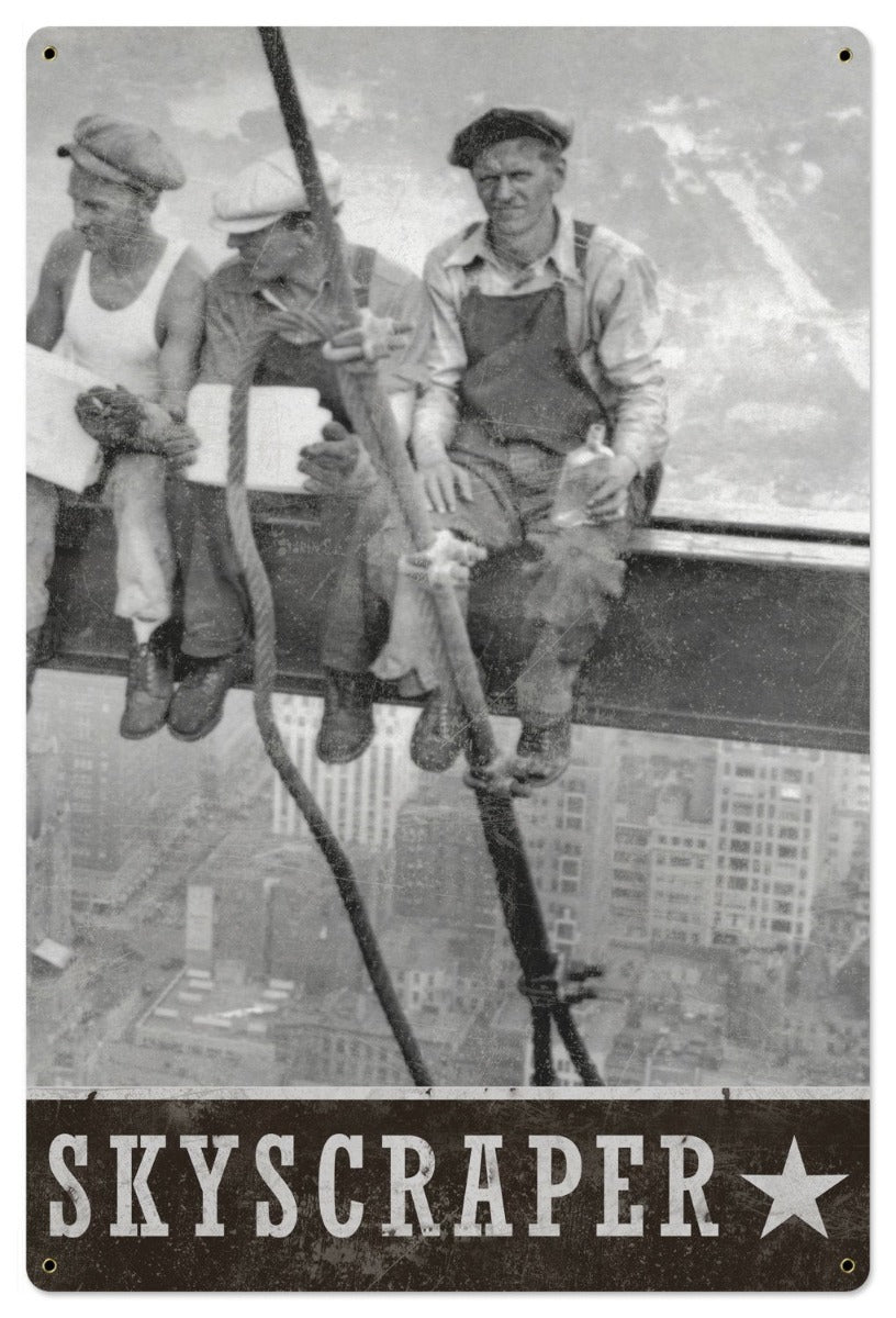 Lunch Atop A Skyscraper, Wall Art and Home Decor, Triptych Metal Sign, Americana