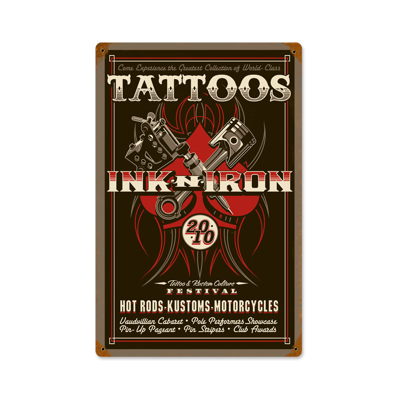 Ink and Iron, Automotive, Vintage Metal Sign, 12 X 18 Inches