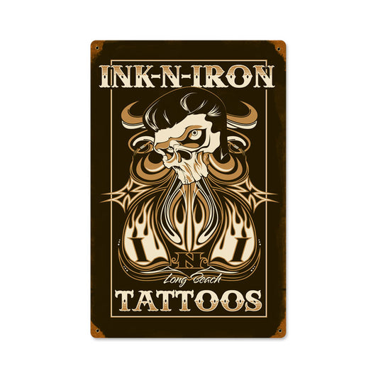 Long Beach Tattoos, Automotive, Vintage Metal Sign, 12 X 18 Inches