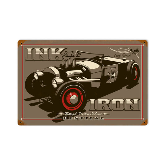Red Tire Rod, Automotive, Vintage Metal Sign, 18 X 12 Inches