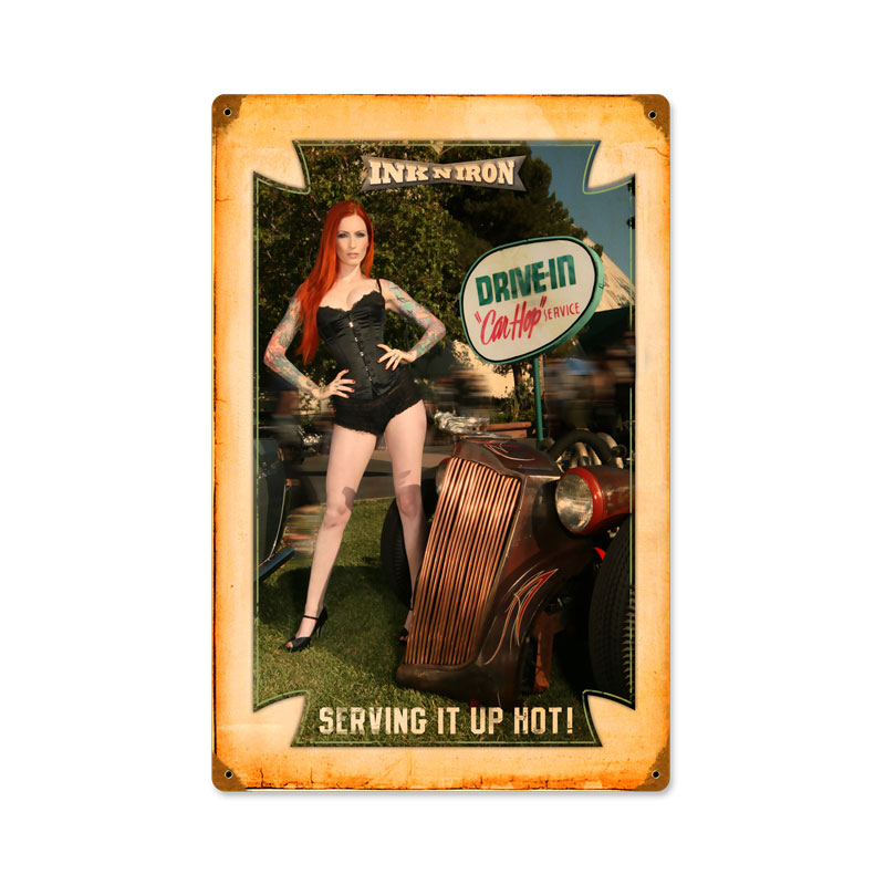 Drive In Car Hop, Automotive, Vintage Metal Sign, 12 X 18 Inches
