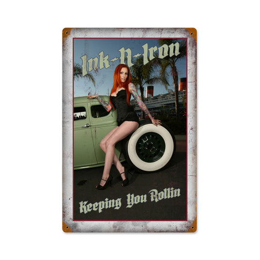 Ink and Iron Keeping Rolling, Automotive, Vintage Metal Sign, 12 X 18 Inches