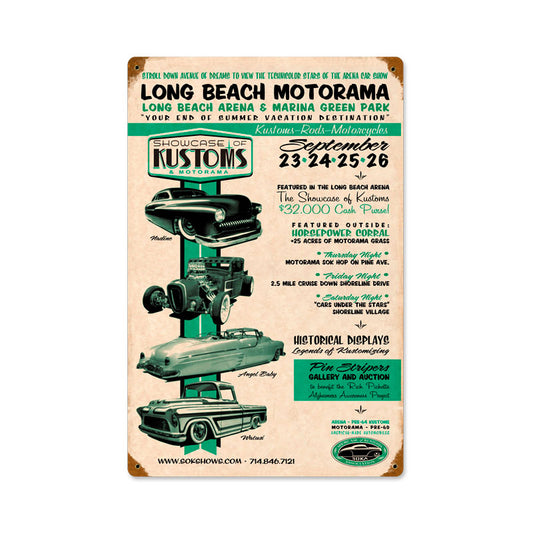 Long Beach Motorama, Automotive, Vintage Metal Sign, 12 X 18 Inches