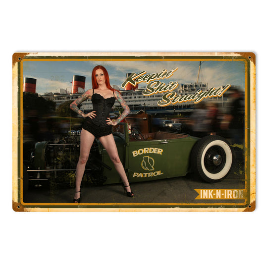 Keepin Shit Straight, Pinup Girls, Vintage Metal Sign, 18 X 12 Inches