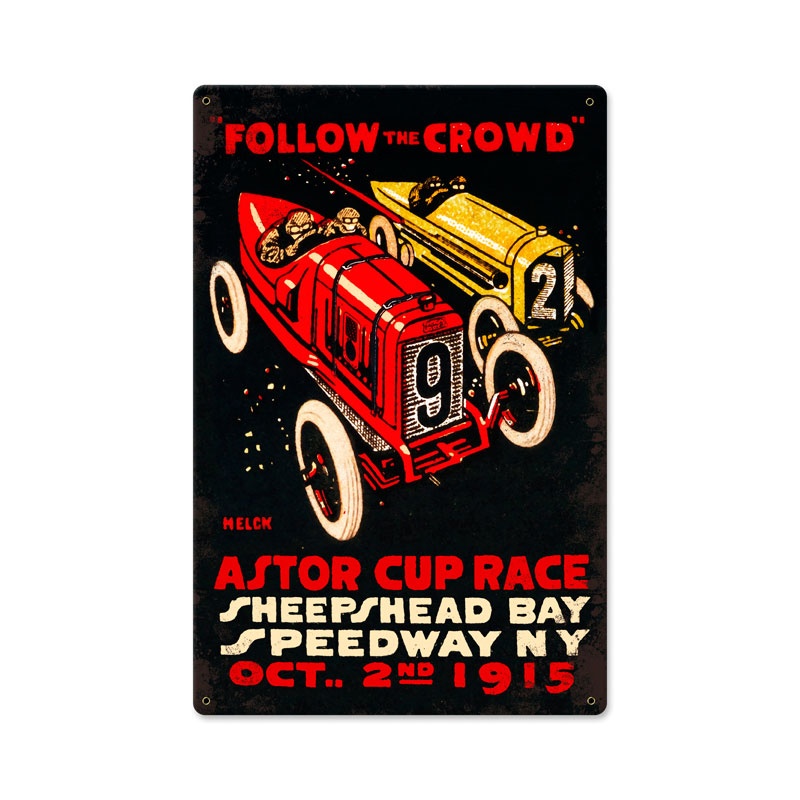 Follow The Crowd, Automotive, Metal Sign, 12 X 18 Inches
