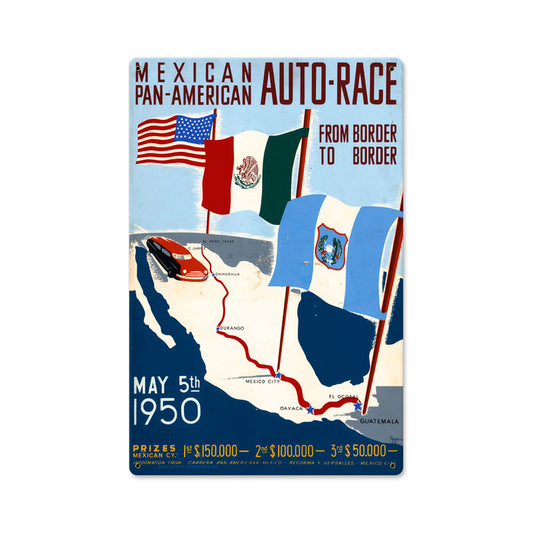 Mexican Auto Race, Automotive, Metal Sign, 12 X 18 Inches