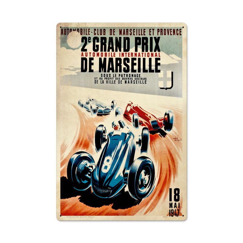 Marseille Grand Prix, Automotive, Metal Sign, 16 X 24 Inches