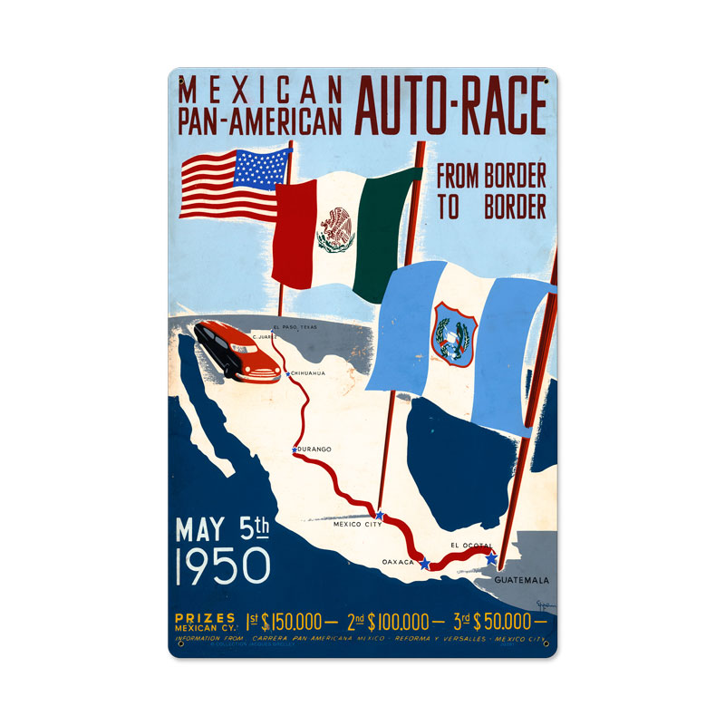 Mexican Auto Race, Automotive, Metal Sign, 16 X 24 Inches