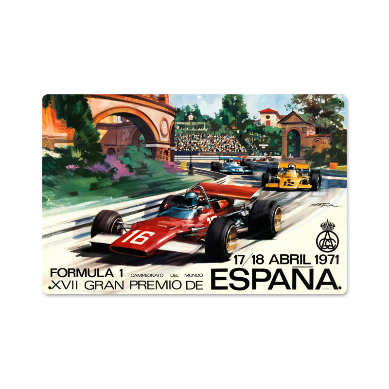 Spanish Formula One, Automotive, Metal Sign, 18 X 12 Inches